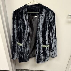 grey crushed velvet women's blazer with‎ beaded pockets